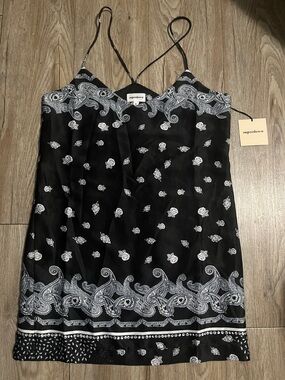 superdown Black Paisley Print Slip Dress with White Accents
